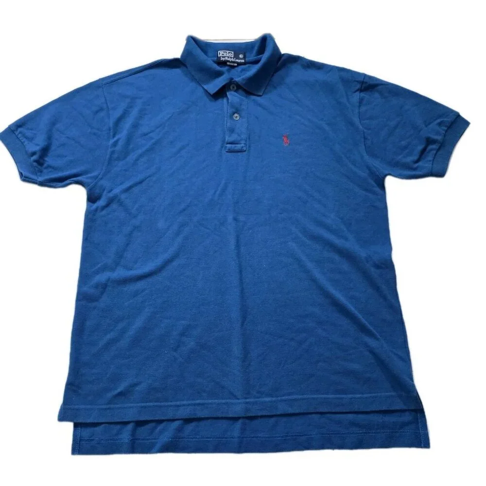 Ralph Lauren Polo T Shirt Mens XL Blue SS Buttons Preppy Cotton Casual Pony Boho